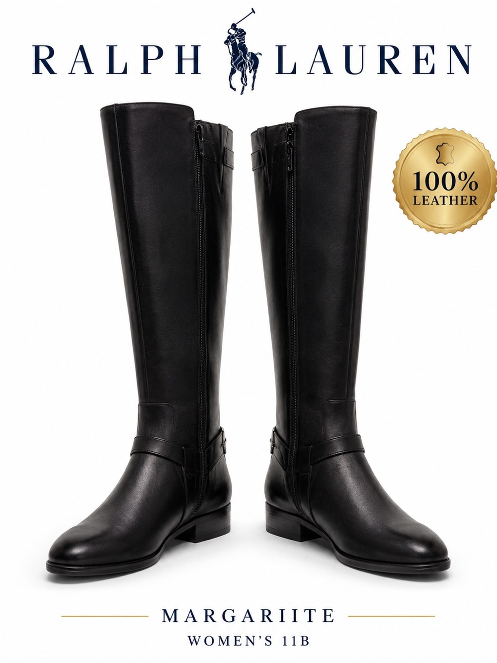 Ralph Lauren Margariite Black Leather Riding Boots Women’s 11B NWOB Equestrian
